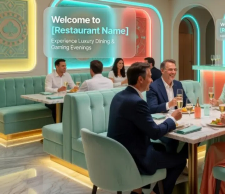 Moderní restaurace Casavelier s atmosférou večerního casino lounge