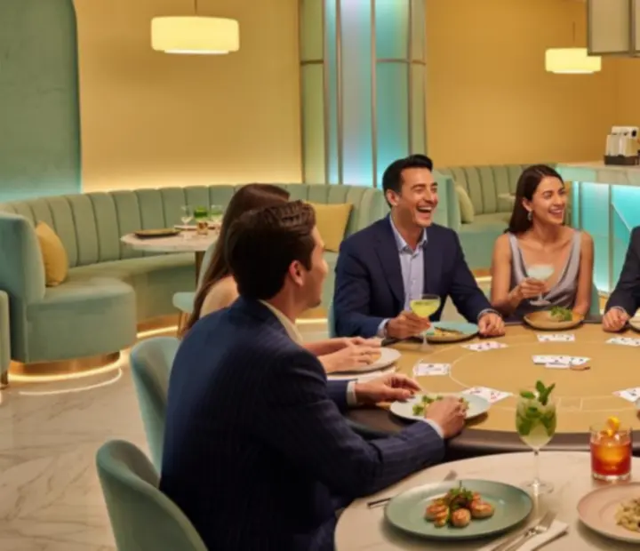 Společenský pokerový večer v moderní restauraci Casavelier